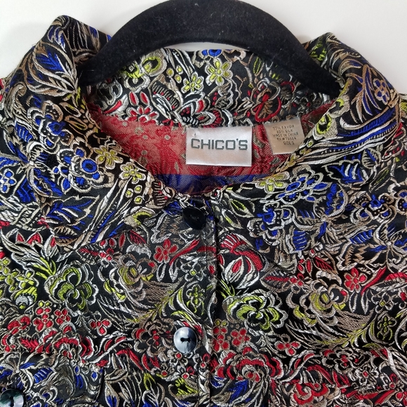 Chico's Dressy Silk Blend Multicolored Top Jacket - Picture 2 of 8